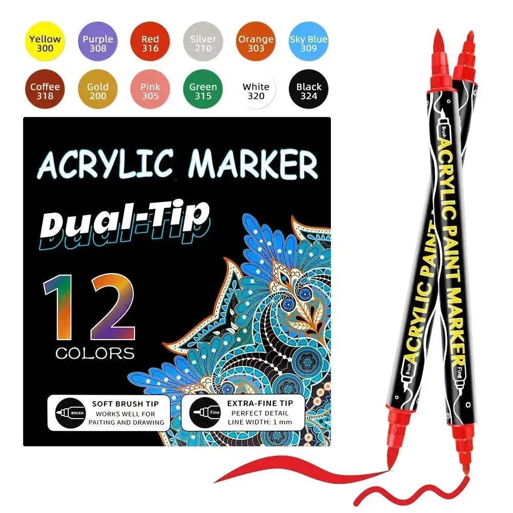 Acrylic Marker Pen Double-headed Stackable Water-based Paint Brush Paint Marker and Highlighter - www.Shopthatapp.com