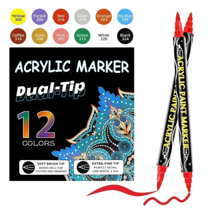 Acrylic Marker Pen Double-headed Stackable Water-based Paint Brush Paint Marker and Highlighter - www.Shopthatapp.com
