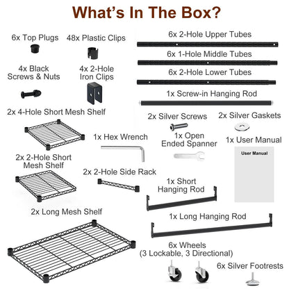 1Pc 4 Tier Heavy Duty Garment Rack With Wheels Carbon Steel Clothing Rack Portable Wardrobe Clothes Rack With 3 Hanging Rods 6 Footrests 44.9x17.13x77.95in - www.Shopthatapp.com