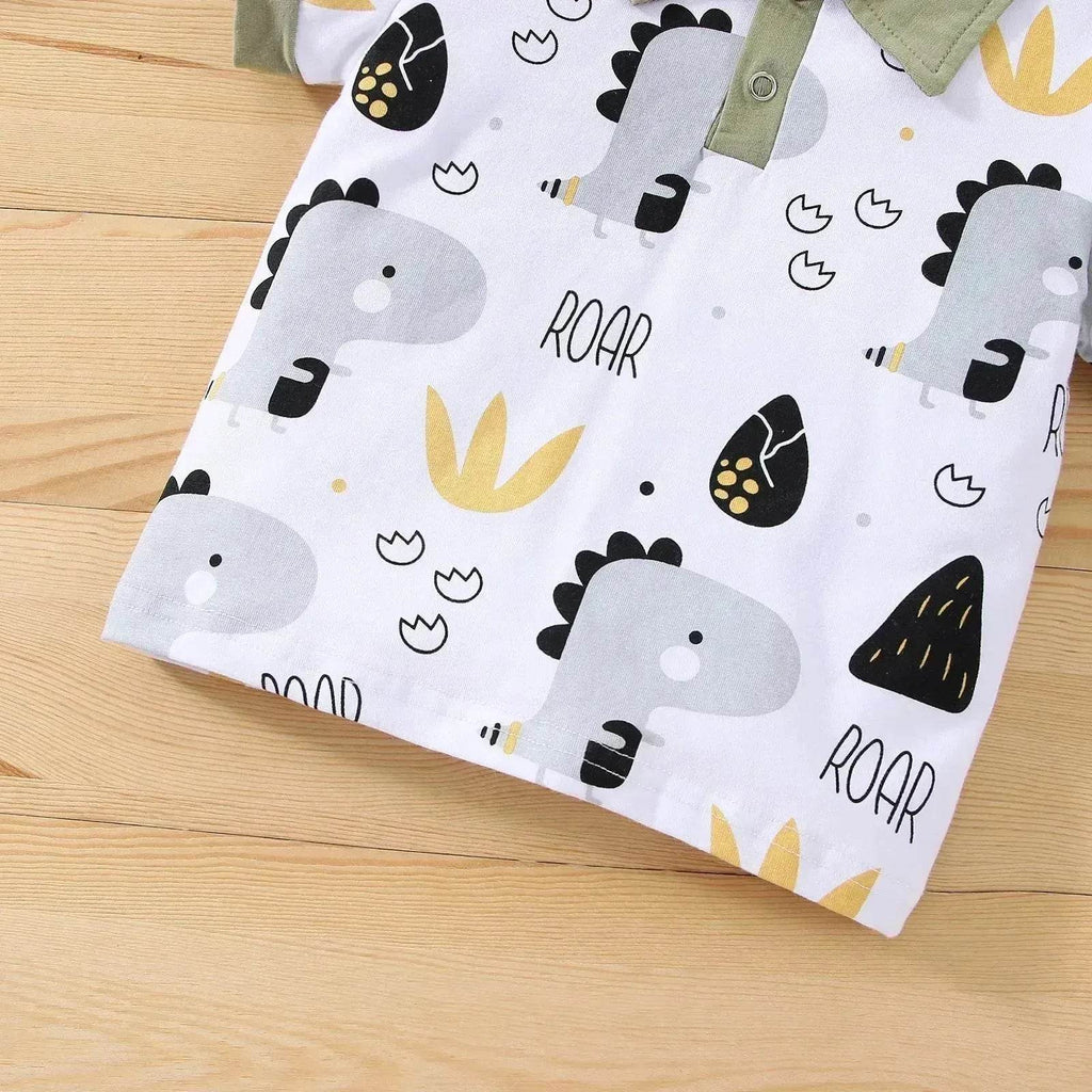 Boy's Little Dinosaur Lapel Cotton Short Sleeve Top Short Pants Suit Two piece for boys. - www.Shopthatapp.com