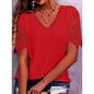 Summer Lace Tops Loose V Neck Short Sleeve Casual top - www.Shopthatapp.com