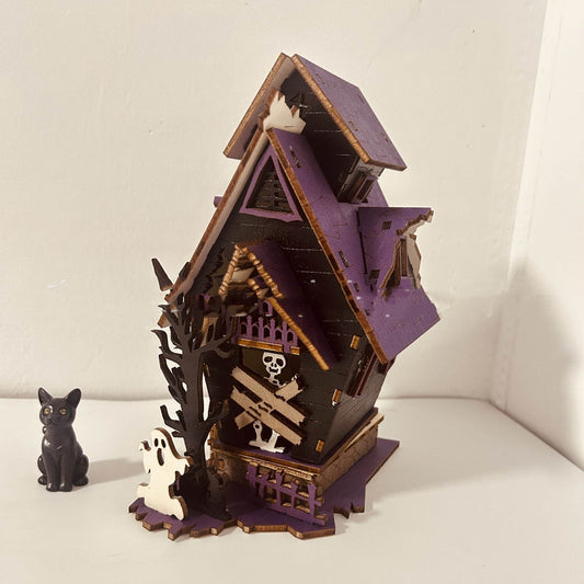 Halloween DIY Wooden Glowing Haunted House Table Decoration - www.Shopthatapp.com