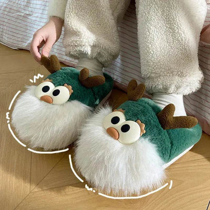 Cute Cartoon Christmas Deer Cotton Shoes Winter Indoor Floor Home Slippers Half-covered Heel Warm Plush Shoes Women - www.Shopthatapp.com