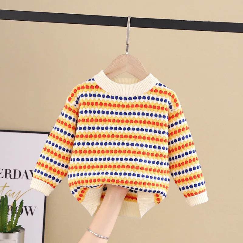 Children Rainbow Stripes Baby Round Neck Pullover Sweater Kids - www.Shopthatapp.com