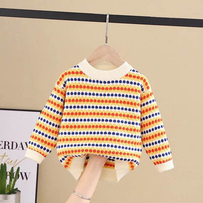Children Rainbow Stripes Baby Round Neck Pullover Sweater Kids - www.Shopthatapp.com
