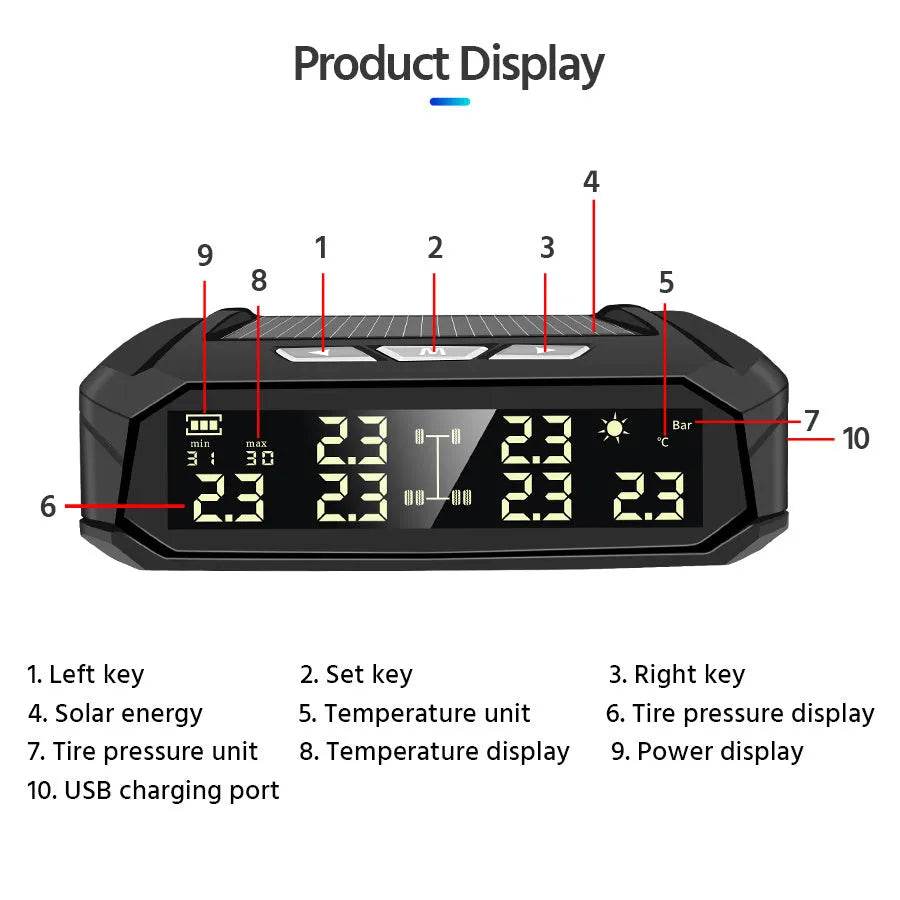 Auto Solar External Tire Pressure Monitor 6 Tire RV Trucks Car Vehicle - www.Shopthatapp.com