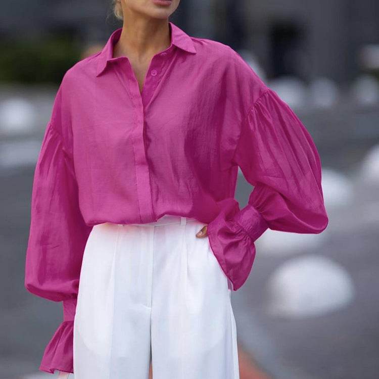 Loose Lapel Lantern Long Sleeves Blouse Shirt For Women - www.Shopthatapp.com