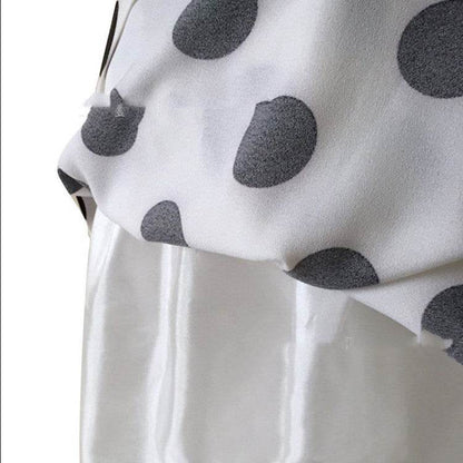 White Polka dot High Waist A-line  Pleated Midi Skirt for office work - www.Shopthatapp.com