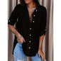 Women's Casual Long Sleeve Button-Down Shirt With Roll-Up Sleeves, Stylish Mid-Length Blouse For Everyday Wear - www.Shopthatapp.com