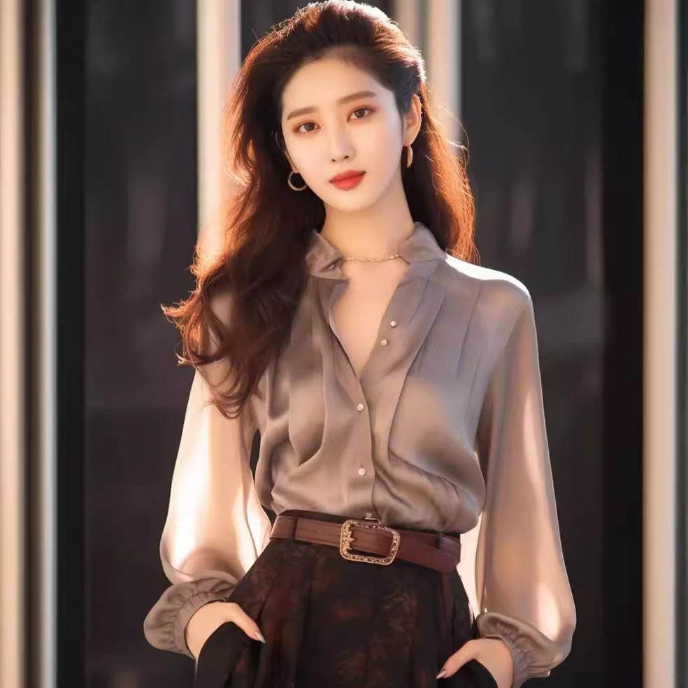 Chic And Beautiful Small Top Gray Blouse Shirt for Women - www.Shopthatapp.com