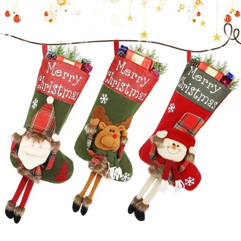 2024 New Year Xmas Big Stockings Set Decorations Christmas 3D Plush Big Sock Christmas Tree Pendant Decorating Supplies - www.Shopthatapp.com