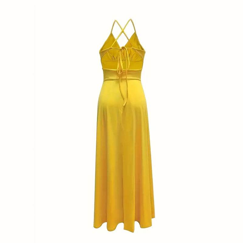Elegant V Neck Summer Maxi Slit Dress Spaghetti Strap High Slit Long Dress - www.Shopthatapp.com