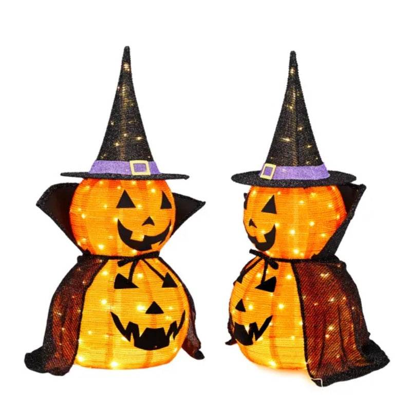 2Packs 3FT Halloween Collapsible Lighted Pumpkin Decoration, 176 LED Pop-Up Pumpkin Lamp With Cape, Plug In Halloween Jack-O-Lantern With Metal Stand For Indoor Outdoor Garden Patio Party Decor - www.Shopthatapp.com