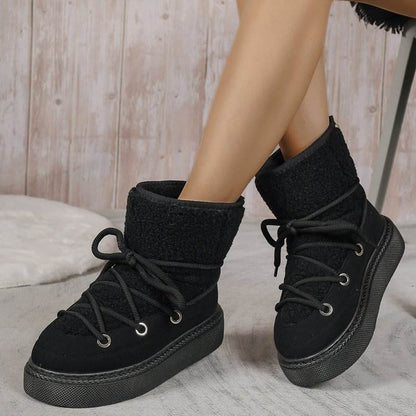 Plus Size Platform Cross Strap Snow Boots - www.Shopthatapp.com