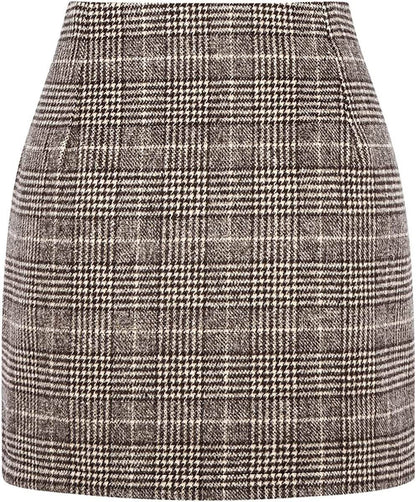 Women's High Waist Plaid Tight Pencil Wool Mini Skirt - www.Shopthatapp.com