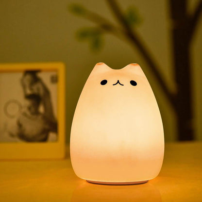 Children Night Light, EECOO Cute Cat Lamp Soft Silicone Sensitive Tap Control Decompression Toy - www.Shopthatapp.com