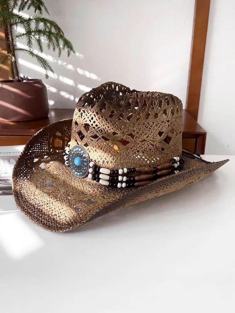 Summer Outdoor Ethnic Style Felt and Straw Cowboy Hat - www.Shopthatapp.com