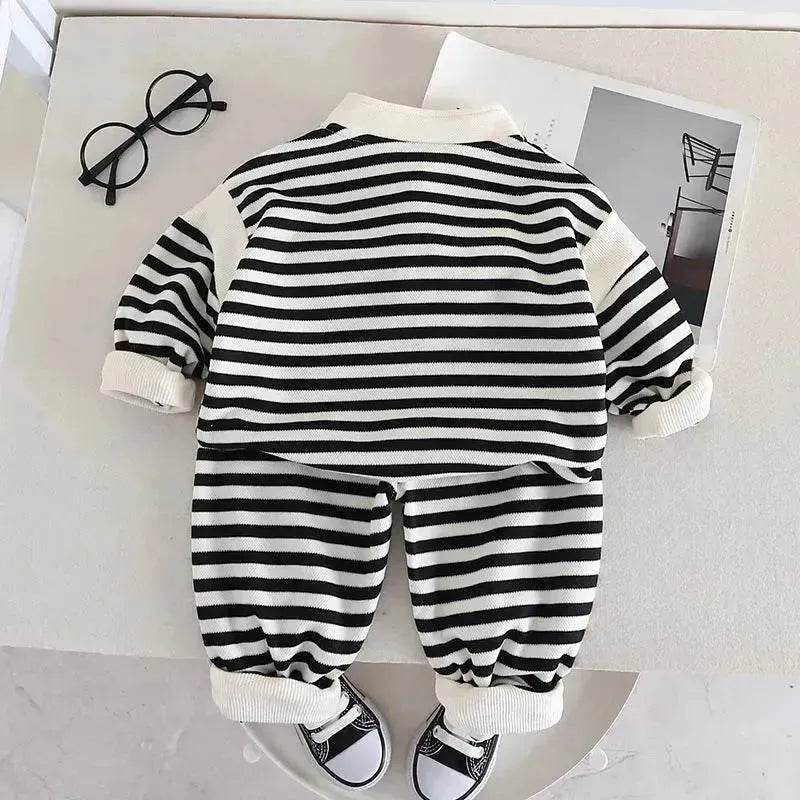 Casual Letter Stripes Loose Round Neck Boys' Long Sleeve Sweater Suit Two piece for boys - www.Shopthatapp.com