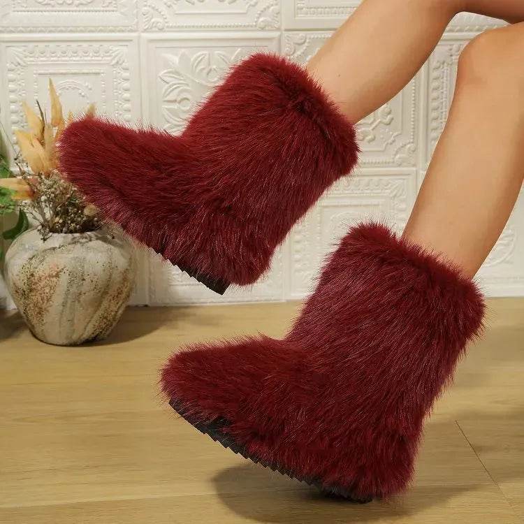 Fashion Long Plush Snow Boots Winter Warm Mid-tube Furry Cotton Shoes For Women Short Boot - www.Shopthatapp.com