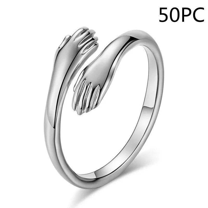 Alloy Simple Hands Hug Ring Opening Adjustable Jewelry - www.Shopthatapp.com