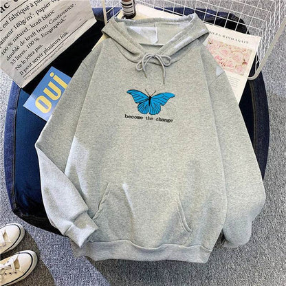 Women Single Butterfly Autumn And Winter Loose Hoodie Pullover sweatshirt - www.Shopthatapp.com