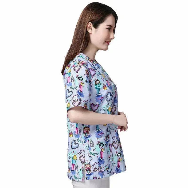 Cartoon Printing Hand Washing Suit Short Sleeve Small Shirt Beautician Pet Hospital Brush Hand Doctor Overalls - www.Shopthatapp.com