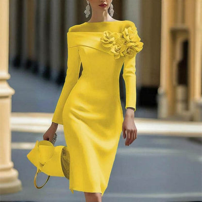 Elegant Long Sleeve Off Shoulder A-line Bodycon Wedding Guest dress - www.Shopthatapp.com