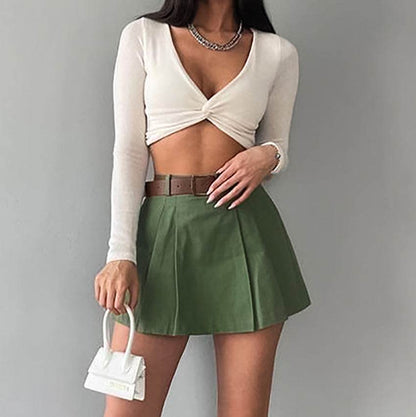 Women's Fashion Solid Color High Waist Mini Skort - www.Shopthatapp.com