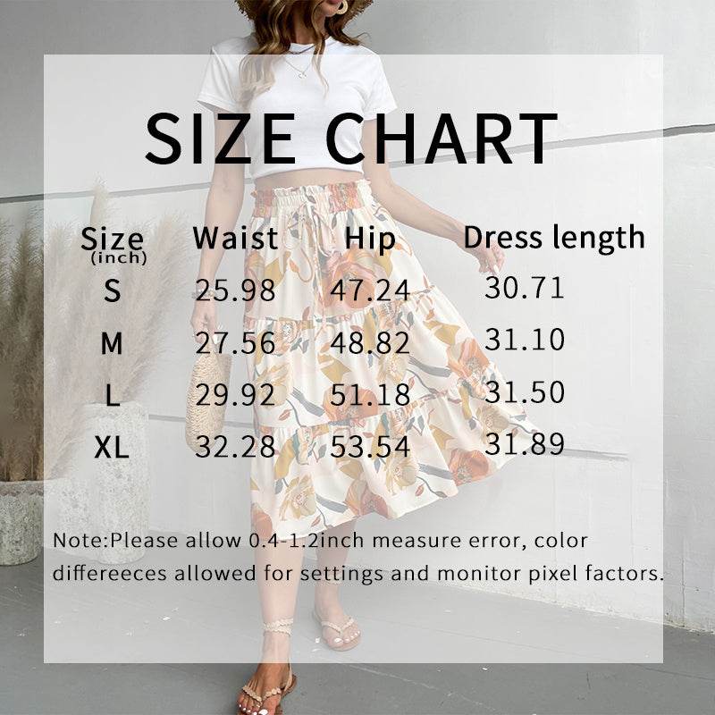 Women's Floral Tiered Midi Skirt Elastic Waist Dressy Casual A-line Flowy Boho Skirts - www.Shopthatapp.com