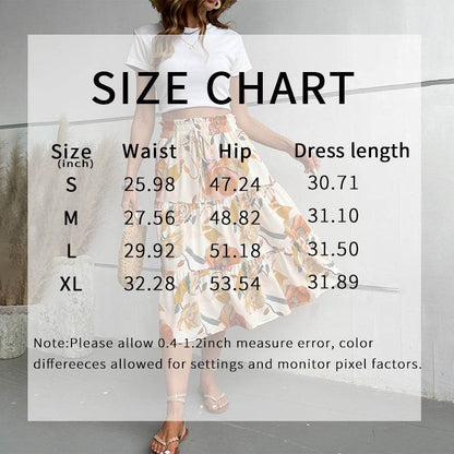 Women's Floral Tiered Midi Skirt Elastic Waist Dressy Casual A-line Flowy Boho Skirts - www.Shopthatapp.com