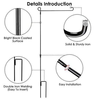 1Pc Garden Flag Stand Flagpole Weatherproof Wrought Iron Coated Yard Flag Holder For Yard Flag Party Banner Fits 11.8x17.7in Flag For Christmas Halloween Outdoor Decoration - www.Shopthatapp.com