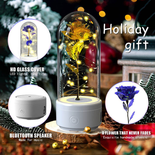 Creative 2 In 1 Rose Flowers LED Light And Bluetooth-compatible Speaker Valentine's Day Gift Rose Luminous Night Light Ornament In Glass Cover - www.Shopthatapp.com