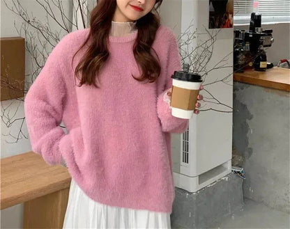 Autumn Winter Mink-like Wool Thick Plush Pullover Sweater for Women - www.Shopthatapp.com