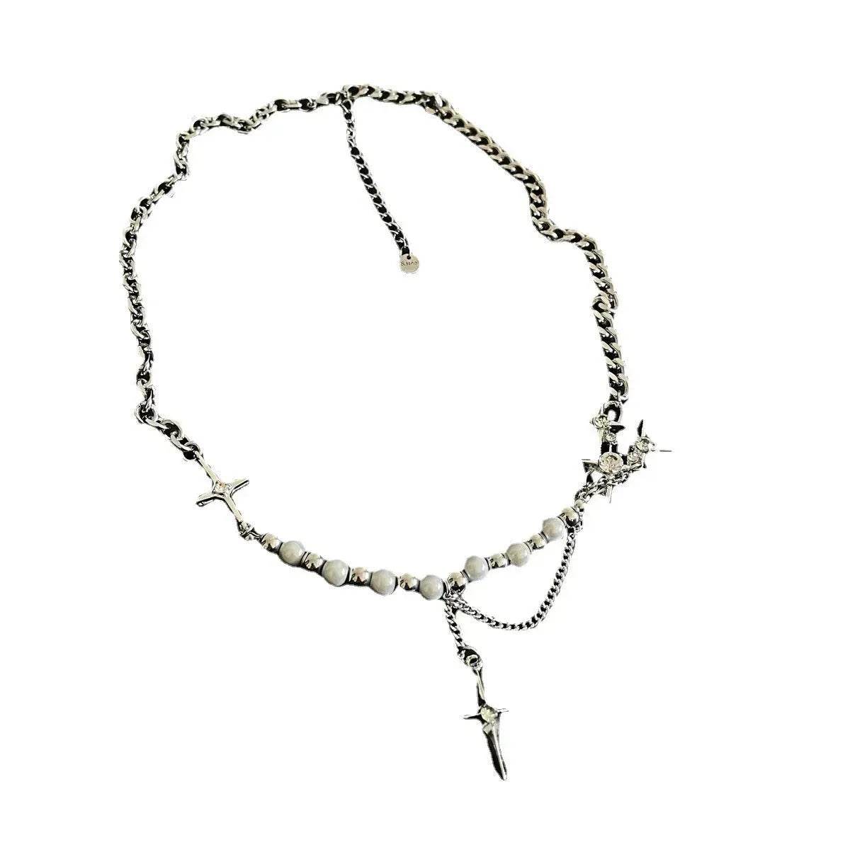 Unisex Style Eight-pointed Stars Reflective Pearl Stitching Necklace - www.Shopthatapp.com