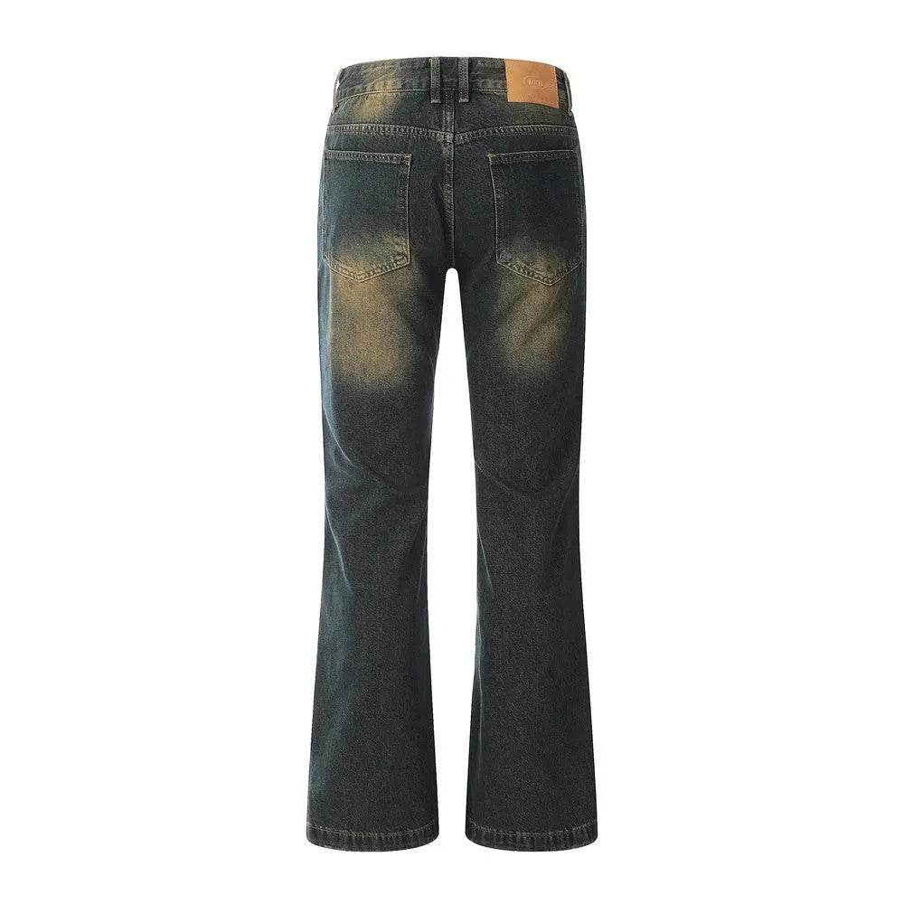 Washed Yellow Denim Bootcut Jeans Pants Men - www.Shopthatapp.com