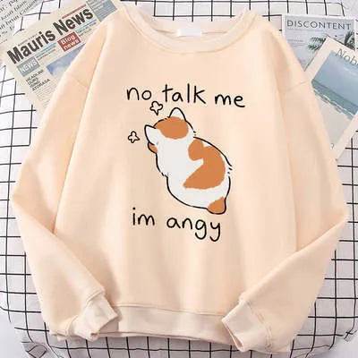 Women Chic Casual No Flattering Cat Print Crew Neck Sweatshirt - www.Shopthatapp.com