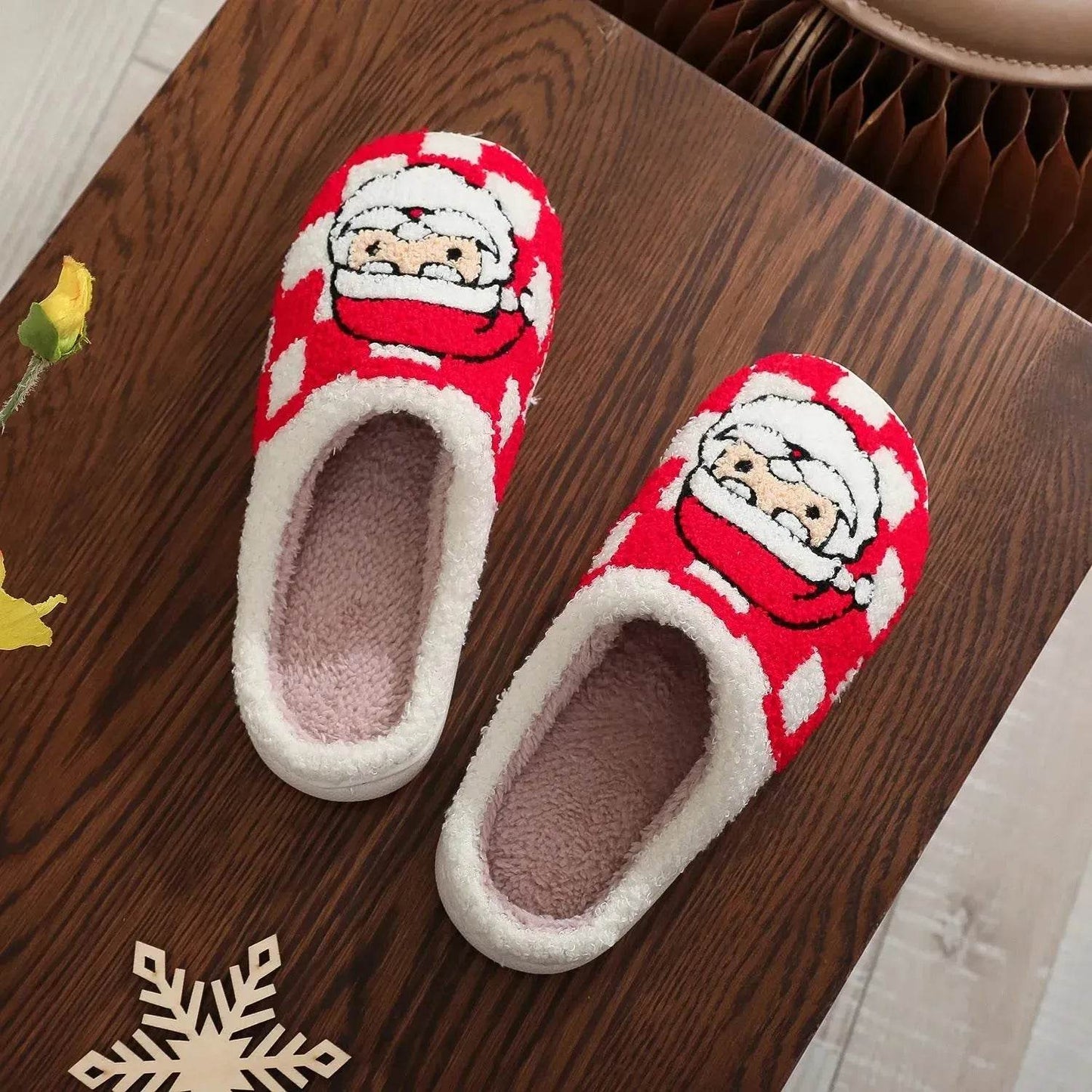 New Christmas Plaid Santa Claus Slippers Winter Indoor Non-slip Floor Bedroom Fuzzy House Shoes For Women Home Slipper - www.Shopthatapp.com