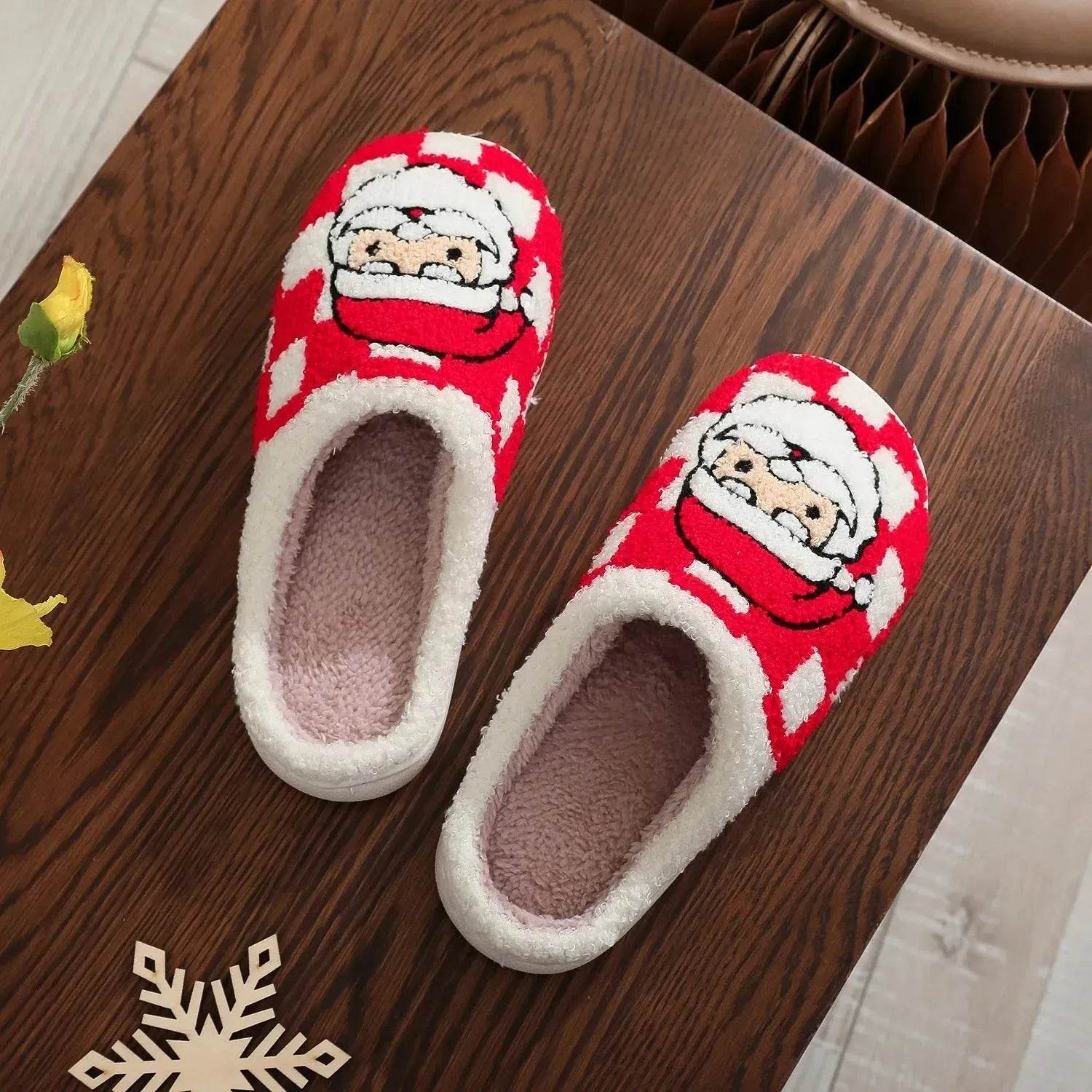 New Christmas Plaid Santa Claus Slippers Winter Indoor Non-slip Floor Bedroom Fuzzy House Shoes For Women Home Slipper - www.Shopthatapp.com