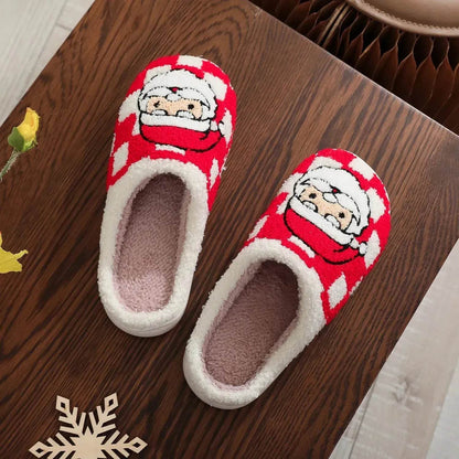 New Christmas Plaid Santa Claus Slippers Winter Indoor Non-slip Floor Bedroom Fuzzy House Shoes For Women Home Slipper - www.Shopthatapp.com