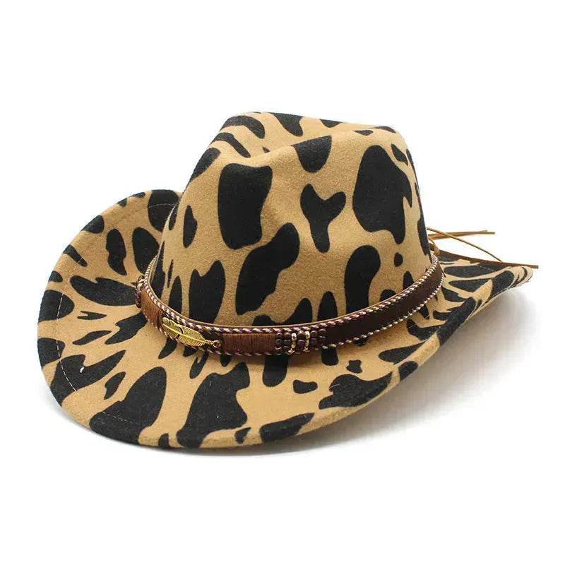 Western Style Camo Cowboy Hat Woolen Felt Cow Pattern Big Brim Wide Brim Denim Top Hat Camouflage Cowboy Cowgirl Hat - www.Shopthatapp.com
