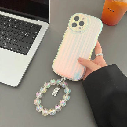 Laser Wave Silicone Phone Case Gradient Laser Stripes Bracelet Case For IPhone 14 13 12 11 Pro Max Plus Bead Chain - www.Shopthatapp.com