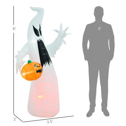 HOMCOM 5.9 Halloween Inflatable Outdoor Decoration Ghost With Pumpkin, Blow Up LED Yard Decor For Garden, Lawn, Party, Holiday, Waterproof - www.Shopthatapp.com