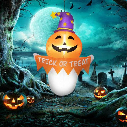 Outsunny 3.4ft Halloween Inflatables Window Sticker Ghost With Orange Face, Blow Up Halloween Decorations Outdoor LED Yard Display, Waterproof - www.Shopthatapp.com