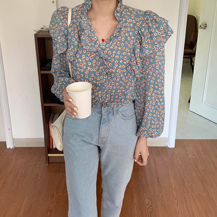 French Retro Floral Blouse Women Wood Ear blouse Women - www.Shopthatapp.com