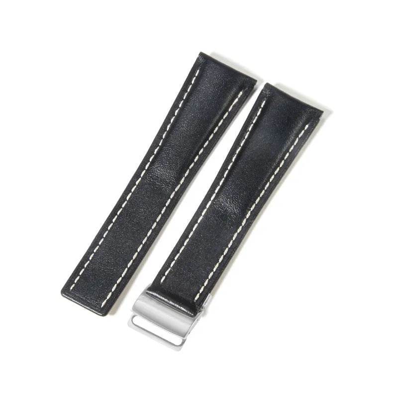 22mm 24mm Black Brown Blue Bamboo Grain Cowhide Watch Strap - www.Shopthatapp.com