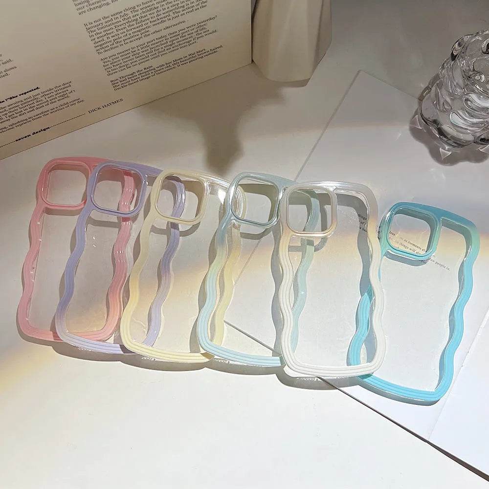Wave Border Mobile Phone Case Solid Color Simple Candy Color - www.Shopthatapp.com