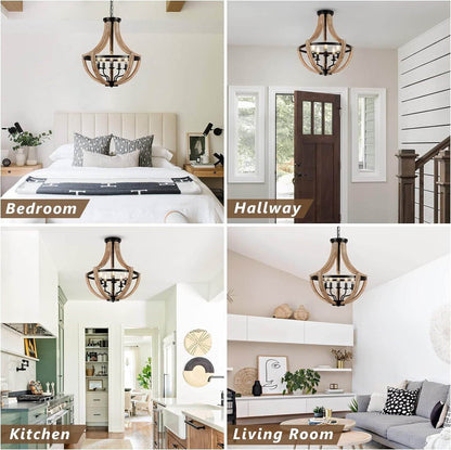 Solid Wood Modern Chandelier For Dining Room, Living Room, Kitchen, Island, Bedroom, Foyer, Height Adjustable, Brown - www.Shopthatapp.com