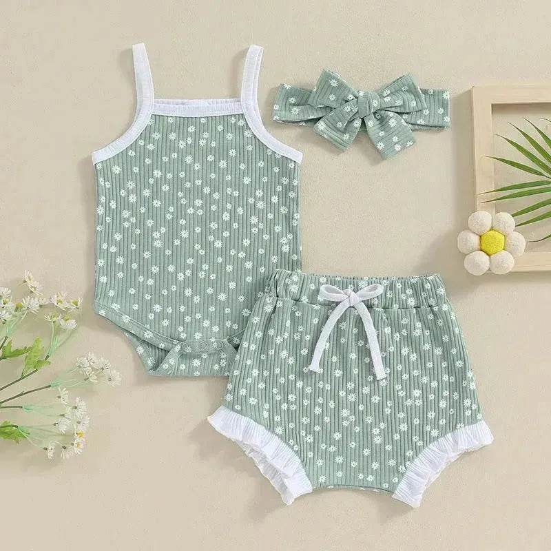 Casual Newborn Baby girl Romper suit with head bowtie headband Two piece for newborn baby girl - www.Shopthatapp.com