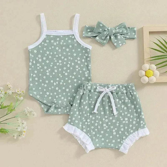 Casual Newborn Baby girl Romper suit with head bowtie headband Two piece for newborn baby girl - www.Shopthatapp.com