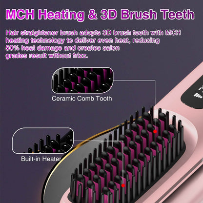 S7 Portable Cordless Hair Straightening Brush With LED Display - Lightweight Mini Negative Ion Hot Brush, USB Rechargeable Women's Travel Essentials Gift, Scald Protection - www.Shopthatapp.com